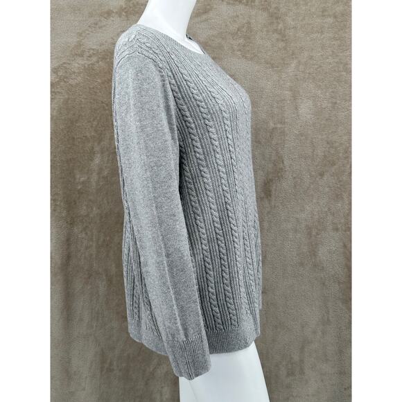 Talbots Sweater Womens 2X Gray Metallic Shimmer Cable Knit Fisherman Minimalist - Picture 3 of 10